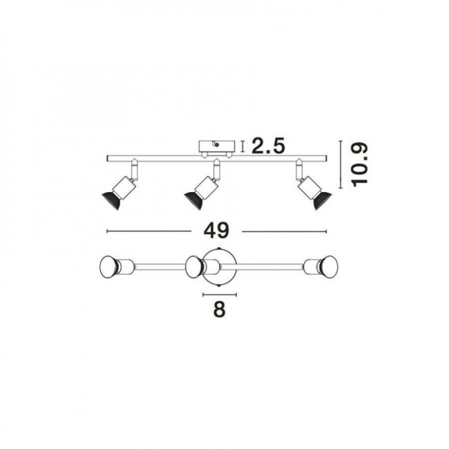 Σποτ Οροφής Τρίφωτο GU10 Νικελ Σατινέ Base 660003 NOVA LUCE