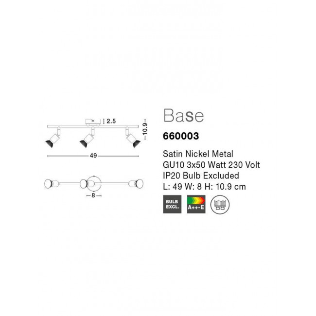 Σποτ Οροφής Τρίφωτο GU10 Λευκό Base 661003 NOVA LUCE
