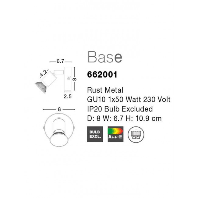 Σποτ Επίτοιχο GU10 Σκουρια Base 662001 NOVA LUCE