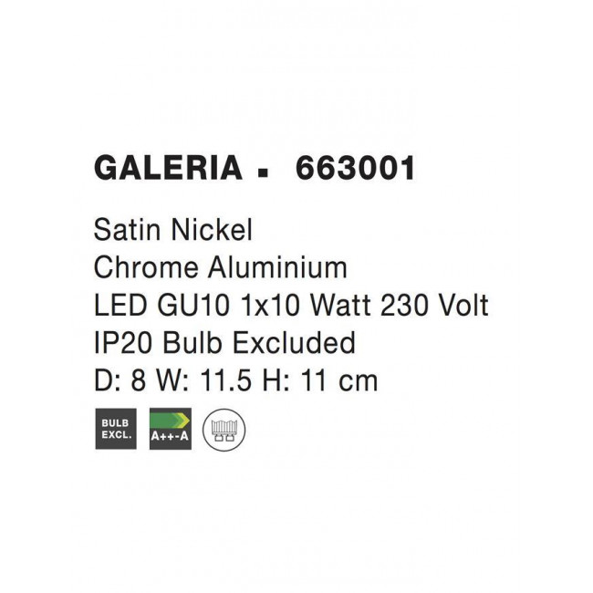 Σπότ Επίτοιχο GU10 Χρώμιο Galeria 663001 NOVA LUCE