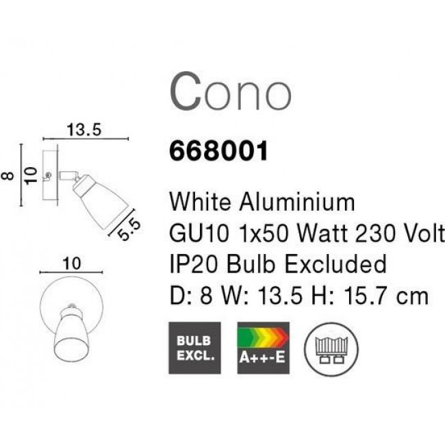 Σποτ Επίτοιχο E14 Λευκό Cono 668001 NOVA LUCE