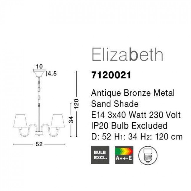 Φωτιστικό Τρίφωτο Ε14 Αντικέ Elizabeth 7120021 NOVA LUCE