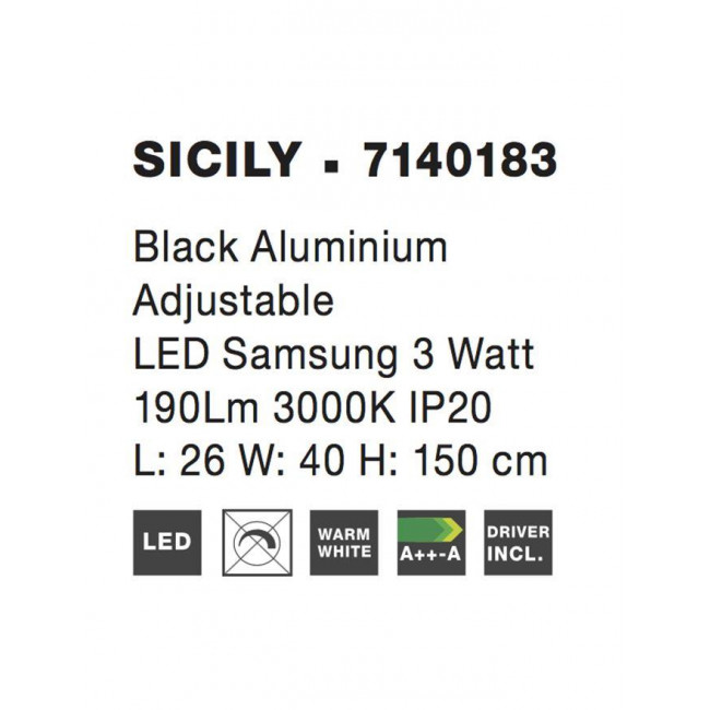 Φωτιστικό Δαπέδου LED 4.2W 3000k Μαύρο Sicily 7140183 NOVA LUCE