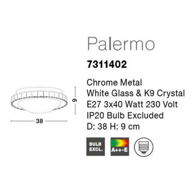 Πλαφονιέρα E27 Λευκό Με Κρύσταλλο Palermo 7311402 NOVA LUCE