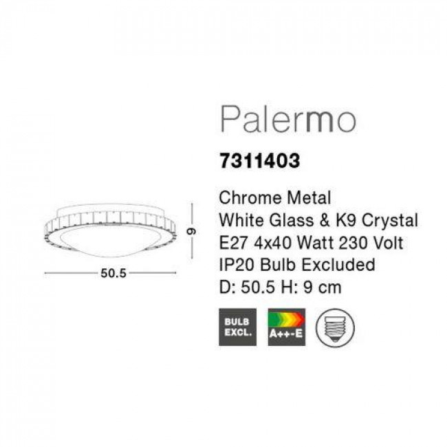 Πλαφονιέρα E27 Λευκό Με Κρύσταλλο Palermo 7311403 NOVA LUCE