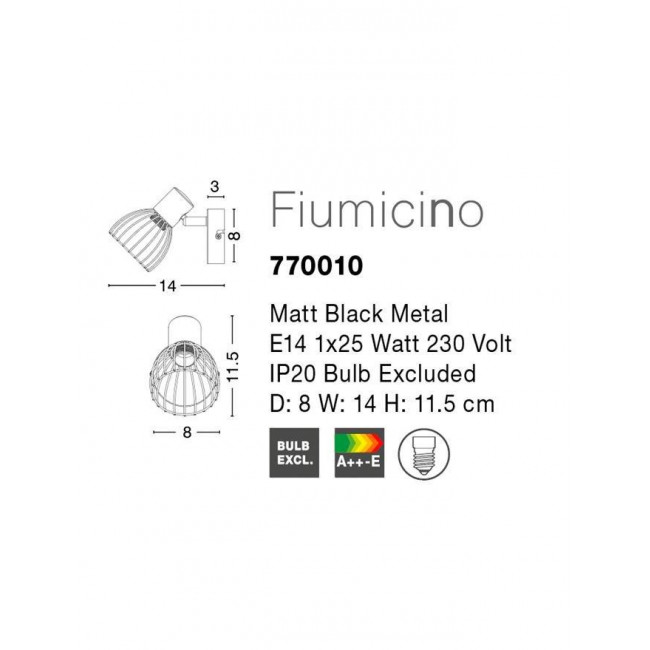 Σποτ Επίτοιχο E14 Μαύρο Fiumicino 770010 NOVA LUCE