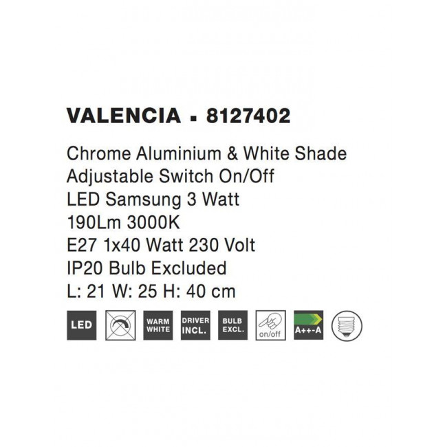 Απλίκα E27 & LED 3W Ασημί Και Λευκό Valencia 8127402 NOVA LUCE