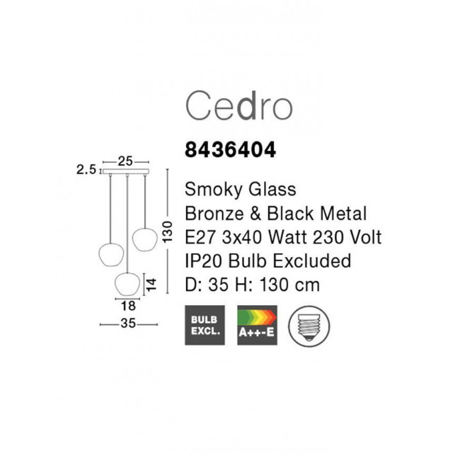Φωτιστικό Τρίφωτο Ε27 Φυμέ Γυαλί Cedro 8436404 NOVA LUCE