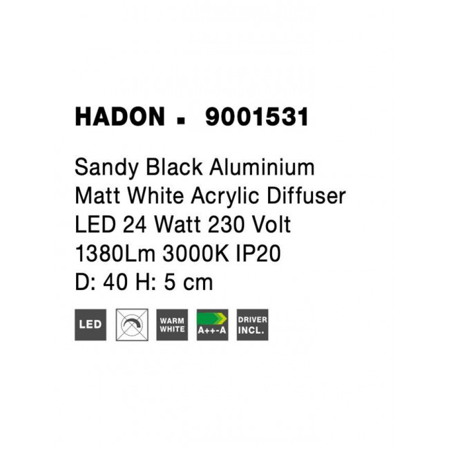 Πλαφονιέρα LED 24W 3000k Μαύρο Hadon 9001531 NOVA LUCE