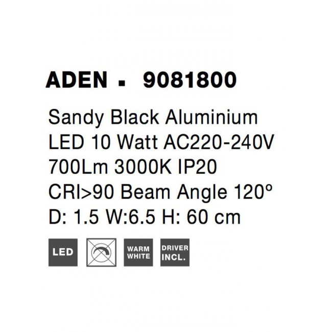 Απλίκα LED 10W 3000k Μαύρο Aden 9081800 NOVA LUCE