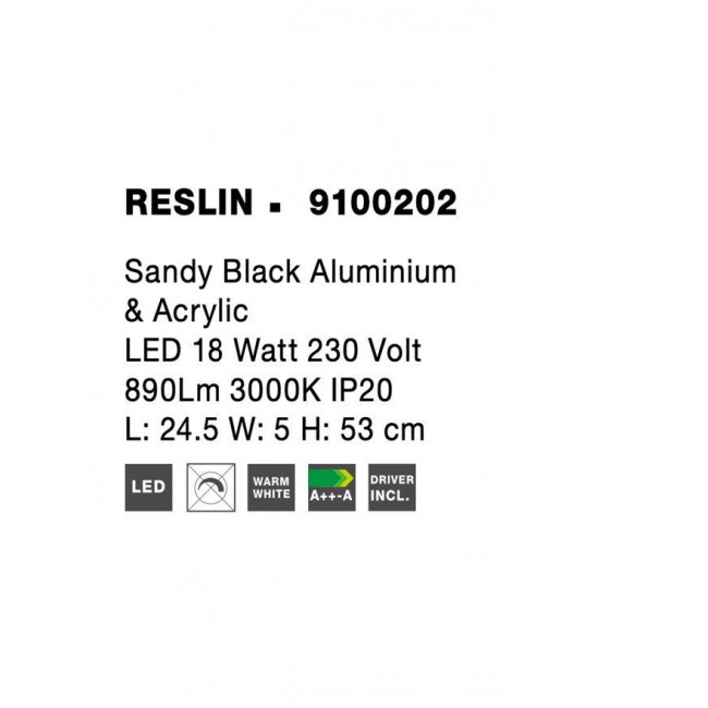 Απλίκα LED 18W 3000k Μαύρο Reslin 9100202 NOVA LUCE