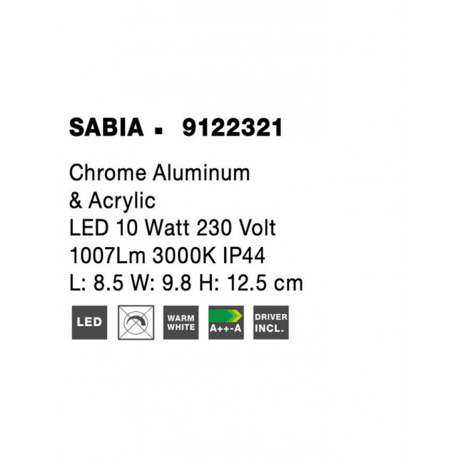Απλίκα Μπάνιου LED 10W 3000k Χρώμιο Και Λευκό Sabia 9122321 NOVA LUCE