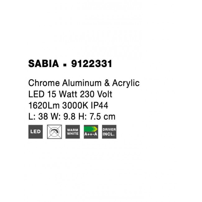 Απλίκα Μπάνιου LED 15W 3000k Χρώμιο Sabia 9122331 NOVA LUCE