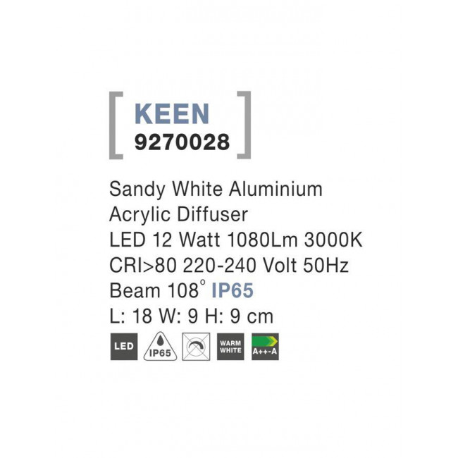 Απλίκα LED 12W 3000k Λευκό Keen 9270028 NOVA LUCE
