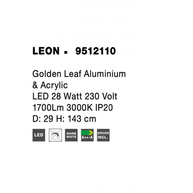 Φωτιστικό Δαπέδου LED 28W 3000k Χρυσό 9512110 NOVA LUCE