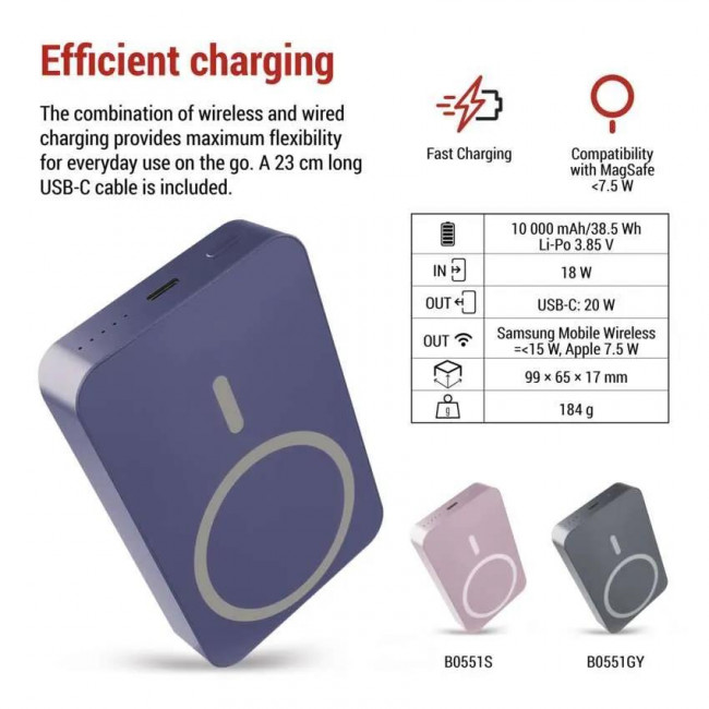 Powerbank 20W 10000mAh Με Ασύρματη Φόρτιση Μπλε B0551BL EMOS