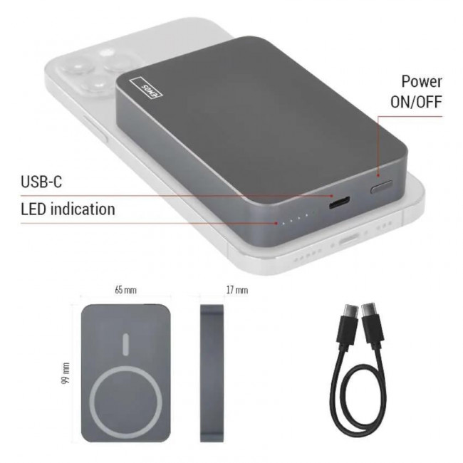 Powerbank 20W 10000mAh Γκρι Με Ασύρματη Φόρτιση B0551GY EMOS