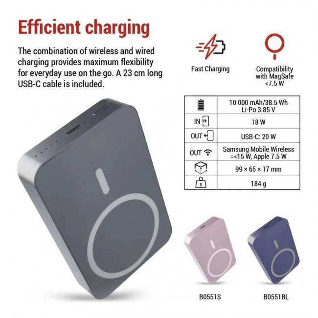 Powerbank 20W 10000mAh Γκρι Με Ασύρματη Φόρτιση B0551GY EMOS