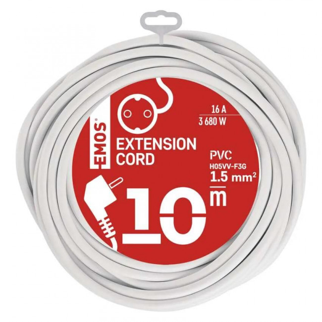 Προέκταση Σούκο 10 Μέτρα Με 3x1.5mm Καλώδιο Λευκό EMOS