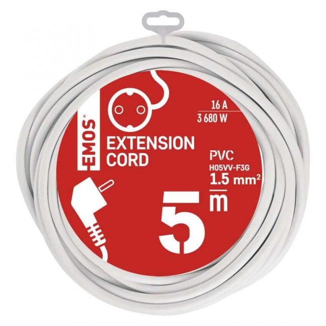 Προέκταση Σούκο 5 Μέτρα Με 3x1.5mm Καλώδιο Λευκό EMOS