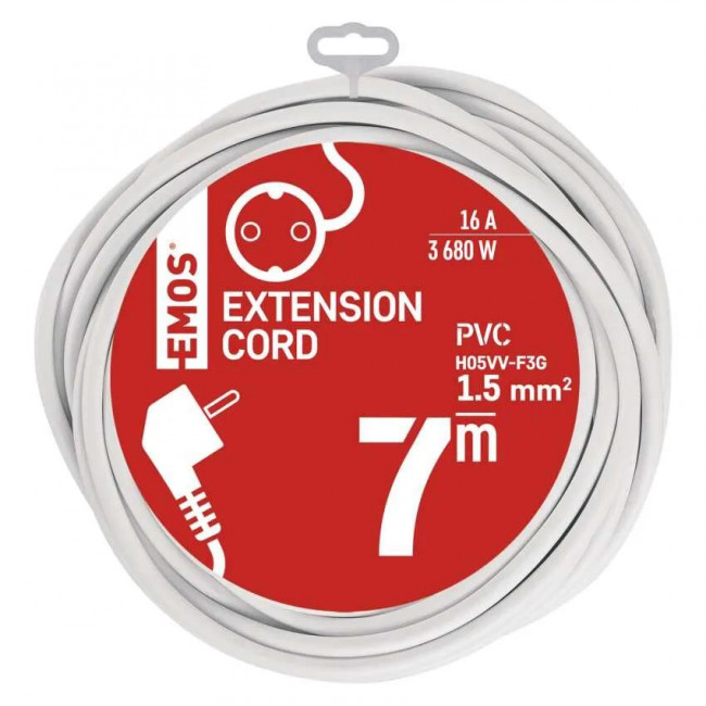 Προέκταση Σούκο 7 Μέτρα Με 3x1.5mm Καλώδιο Λευκό EMOS