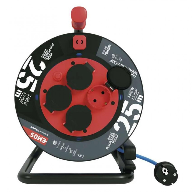 Μπαλαντέζα Σε Καρούλι Πλαστικό Με Καλώδιο 3x1.5mm 25 Μέτρα Weatherproof P08625W EMOS