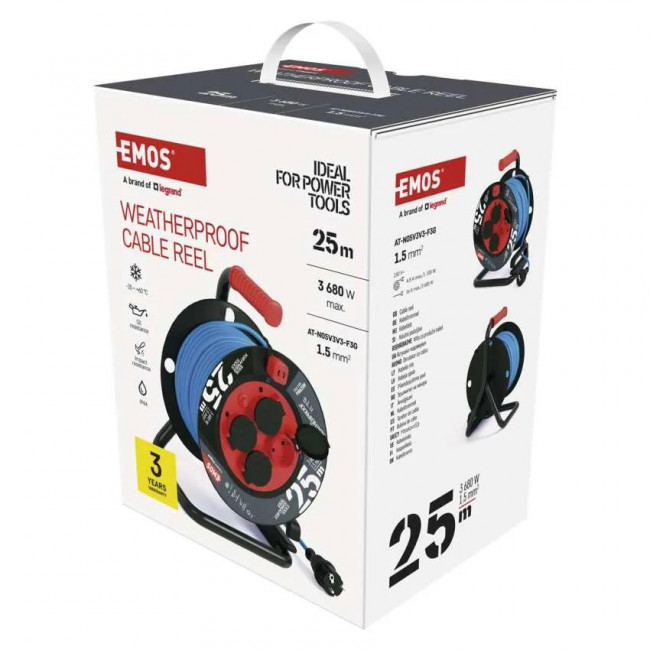 Μπαλαντέζα Σε Καρούλι Πλαστικό Με Καλώδιο 3x1.5mm 25 Μέτρα Weatherproof P08625W EMOS