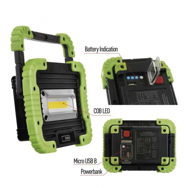 Προβολέας LED Φορητός Επαναφορτιζόμενος Μαύρο Και Πράσινο 3.7V EMOS