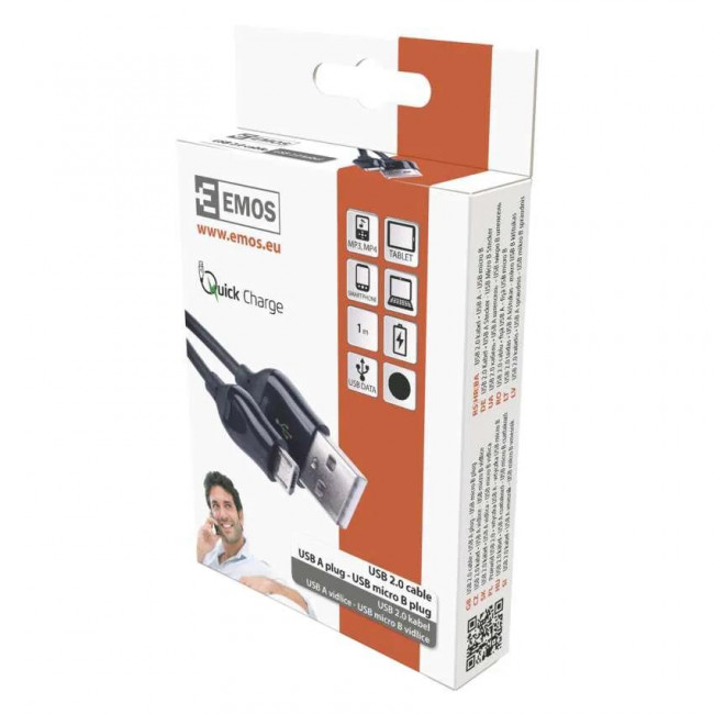 Καλώδιο Φόρτισης USB TypeA Σε Micro USB 1m Μαύρο SM7004B EMOS
