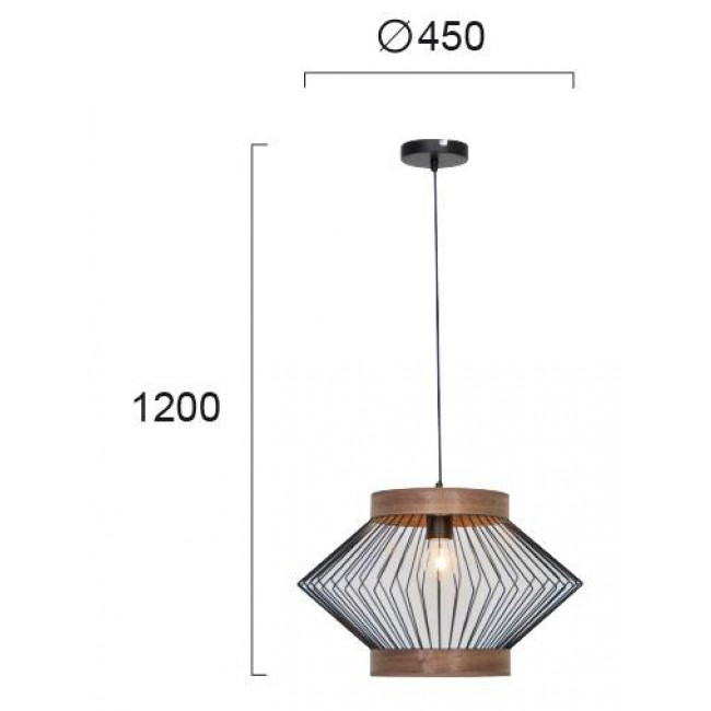 Φωτιστικό Μονόφωτο Ε27 Μαύρο και Ξύλο Darling 4211900 VIOKEF