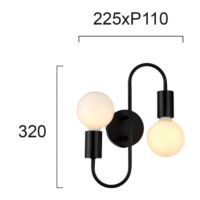 Απλίκα Δίφωτη Ε27 Μαύρο Jane 4233000 VIOKEF