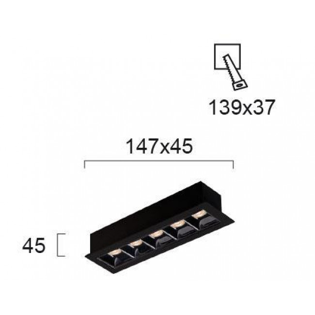 Σπότ Χωνευτό Πεντάφωτο LED 11W 3000K Μαύρο Σταθερό Aden 4260700 VIOKEF