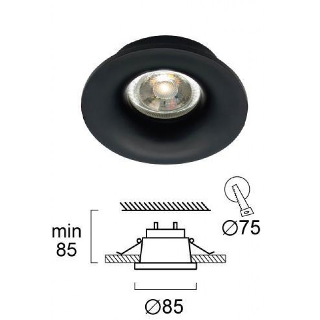 Σπότ Χωνευτό GU10 Μαύρο Σταθερό Moon 4279601 VIOKEF