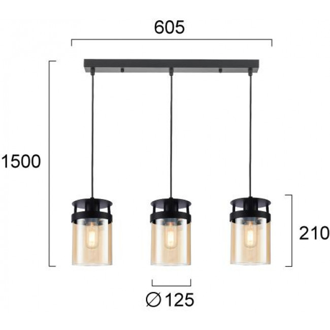 Φωτιστικό Τρίφωτο E27 Μαύρο Και Μελί Betty 4304900 VIOKEF