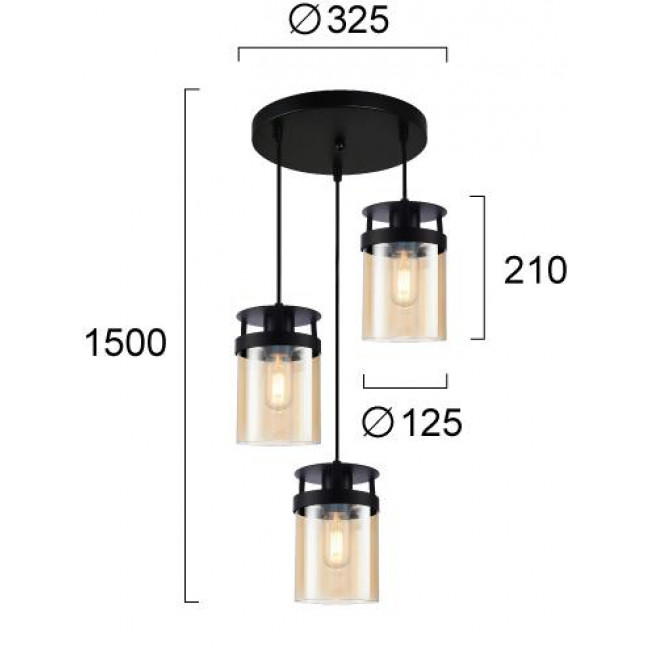 Φωτιστικό Τρίφωτο E27 Μαύρο Και Μελί Betty 4305000 VIOKEF