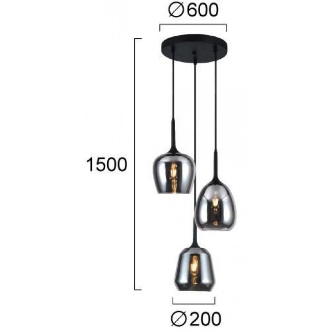 Φωτιστικό Τρίφωτο E27 Μαύρο Και Φυμέ Maeva 4312900 VIOKEF