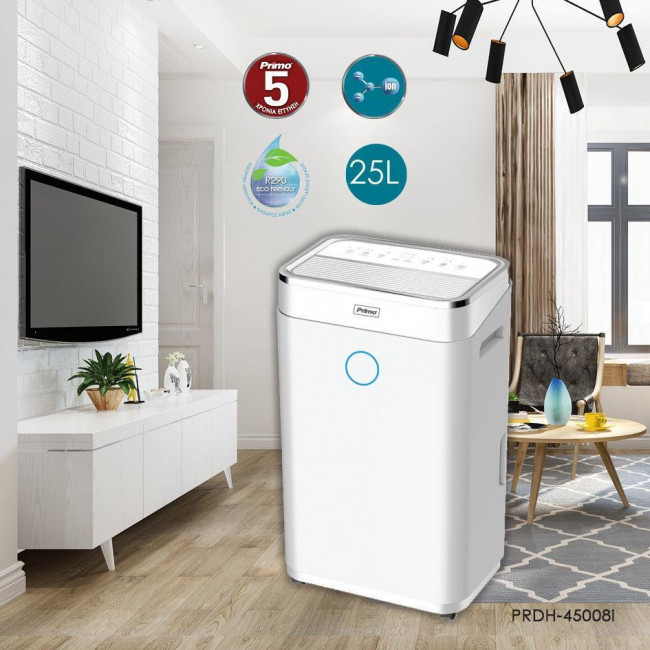 Αφυγραντήρας 25L Με Led Panel Και Ιονιστή 380W Λευκό PRIMO