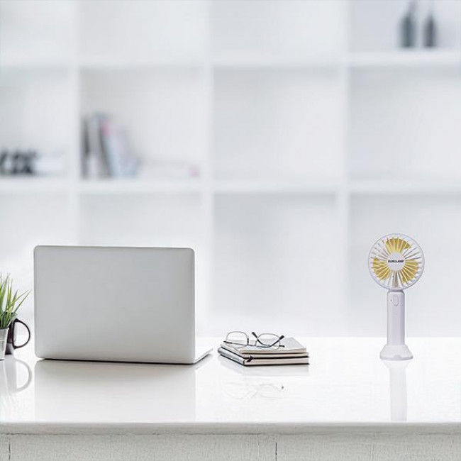Ανεμιστήρας Χειρός 4.5W D9 Λευκό Και Κίτρινο Φορητό Με Βάση EUROLAMP