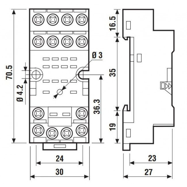 Βάση Ράγας Για Relay Μεσαίο 4P 94.74SMA FINDER