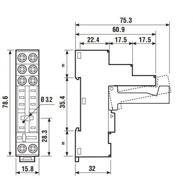 Βάση Ράγας Για Relay Μίνι 2P 95.75SMA FINDER