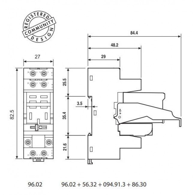 Βάση Ράγας Για Relay Μεσαίο 4P 96.02SMA FINDER