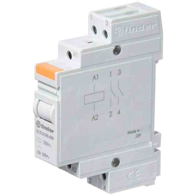 Ρελέ Ισχύος Ράγας 2P 20A 2NO 12VAC 22.22 FINDER