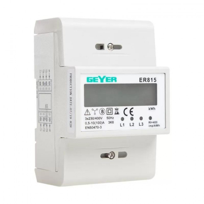Μετρητής Ενέργειας Ράγας Τριφασικός 100A Με Έξοδο Παλμού ER001E GEYER