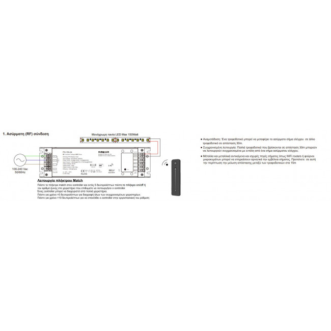 Τροφοδοτικό 150W Με Έξοδο 24VDC 6.25A Dimmable CUBALUX