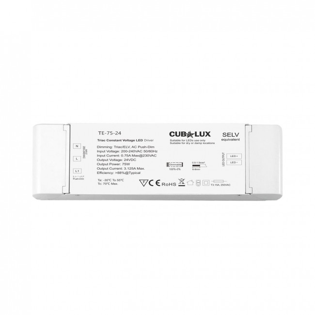 Τροφοδοτικό 75W Με Έξοδο 24VDC 3.1A Dimmable CUBALUX