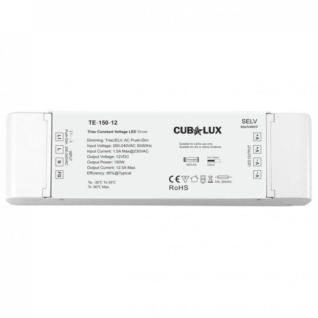 Τροφοδοτικό 150W Με Έξοδο 12VDC 12.5A Dimmable CUBALUX