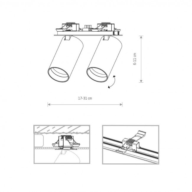 Σπότ Χωνευτό Δίφωτο GU10 Μαύρο Κινητό Mono 7834 NOWODVORSKI
