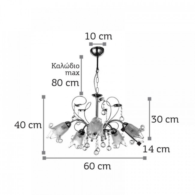 Φωτιστικό Πεντάφωτο E14 Χρώμιο Και Κρύσταλλο 5300-5-CH INLIGHT
