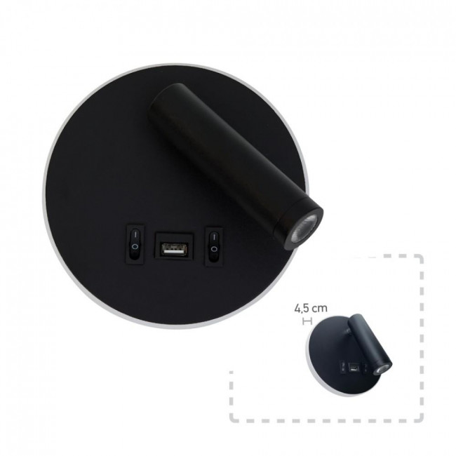 Σποτ Επίτοιχο LED 12W 3000K Μαύρο Με USB 43418-BL INLIGHT