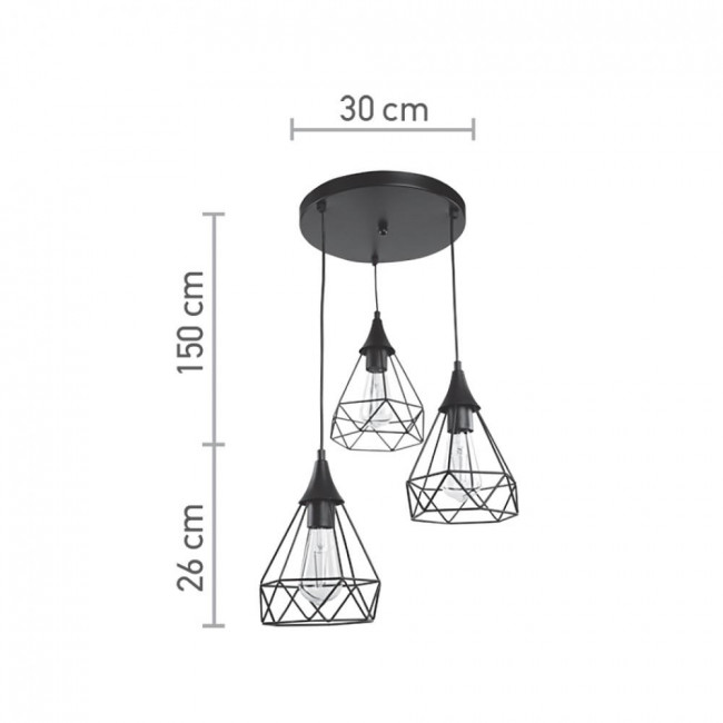 Φωτιστικό Τρίφωτο E27 Μαύρο 4024-3-BL INLIGHT